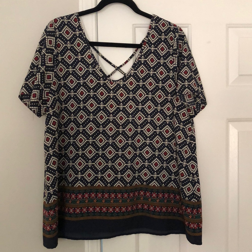 Navy patterned blouse